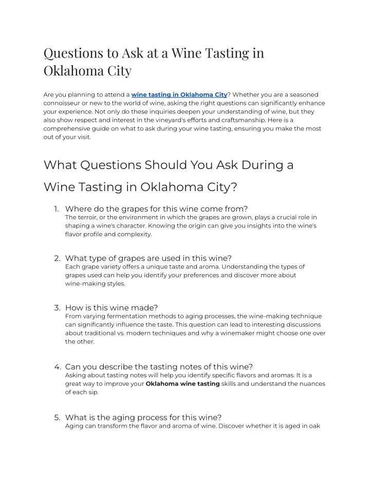questions to ask at a wine tasting in oklahoma