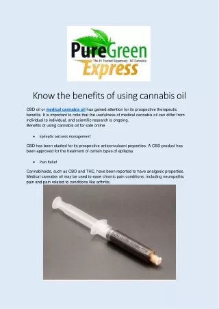 Know the benefits of using cannabis oil