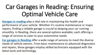 Car Garages in Reading Ensuring Optimal Vehicle Care
