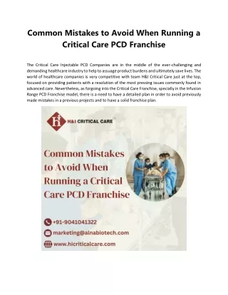 Common Mistakes to Avoid When Running a Critical Care PCD Franchise