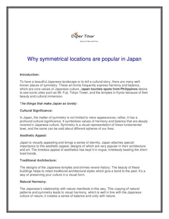 why symmetrical locations are popular in japan