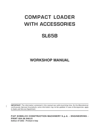 Fiat Kobelco SL65B Skid Steer Loader Service Repair Manual