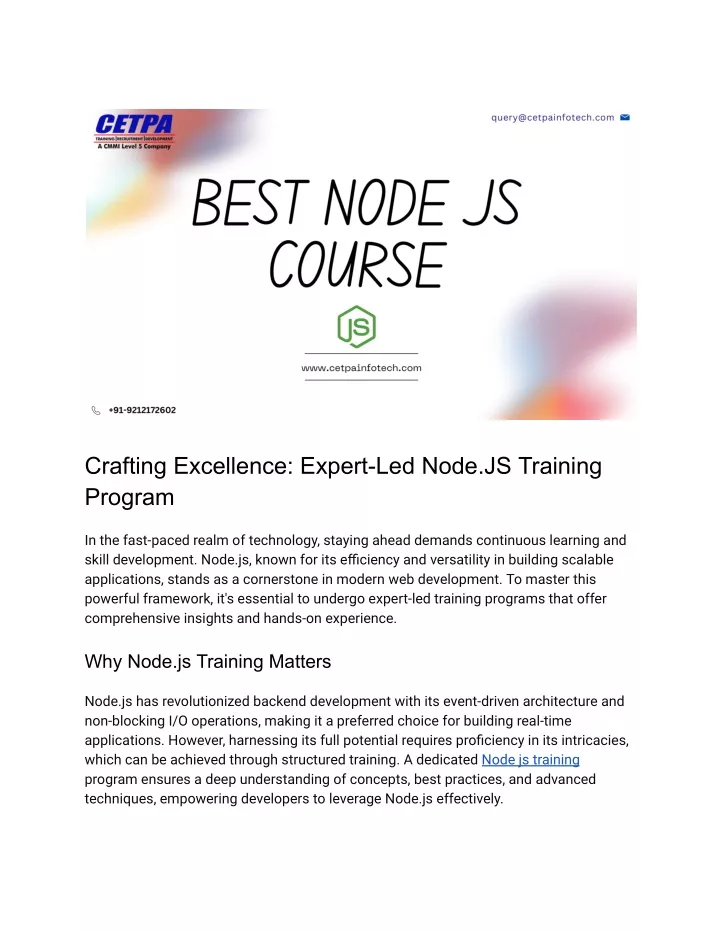 crafting excellence expert led node js training