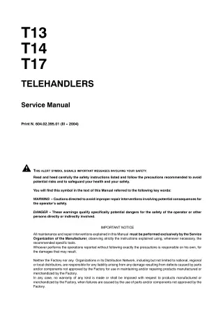 Fiat Kobelco T13 Telehandlers Service Repair Manual