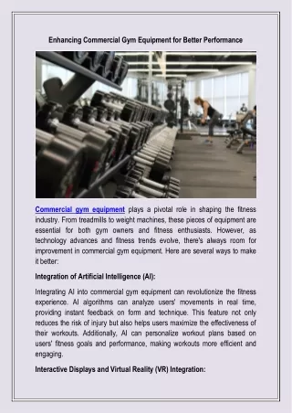Enhancing Commercial Gym Equipment for Better Performance