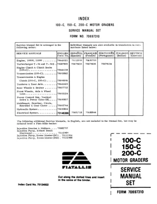 FiatAllis 100C Motor Grader Service Repair Manual