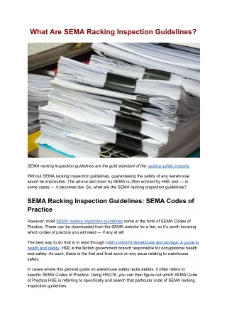 What Are SEMA Racking Inspection Guidelines?