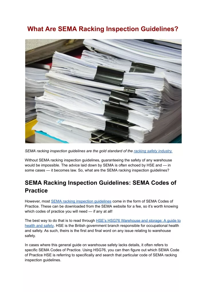 what are sema racking inspection guidelines