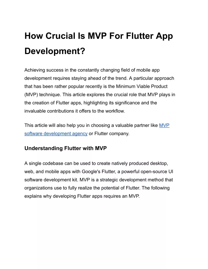 how crucial is mvp for flutter app