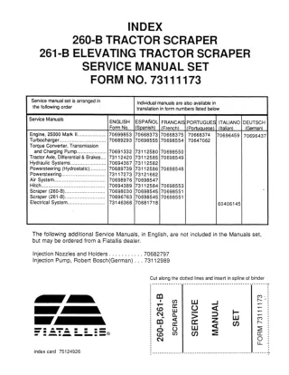 FiatAllis 260B Tractor Scraper Service Repair Manual