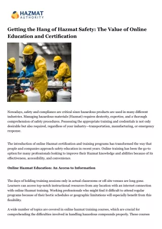 getting the hang of hazmat safety the value
