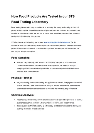 Food Testing Process - STS Lab