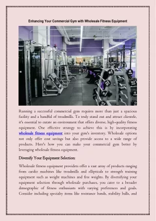 Enhancing Your Commercial Gym with Wholesale Fitness Equipment