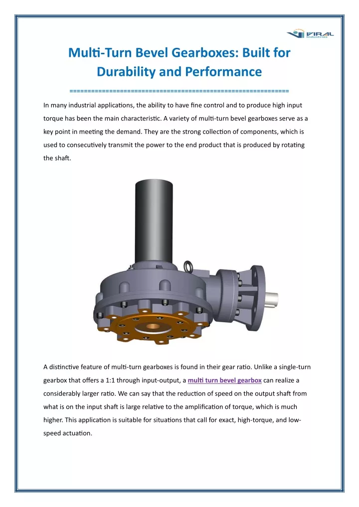 multi turn bevel gearboxes built for durability