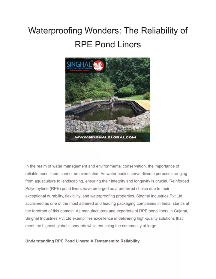 waterproofing wonders the reliability of rpe pond