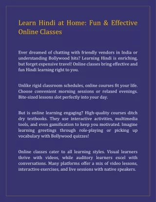 Learn Hindi at Home- Fun & Effective Online Classes