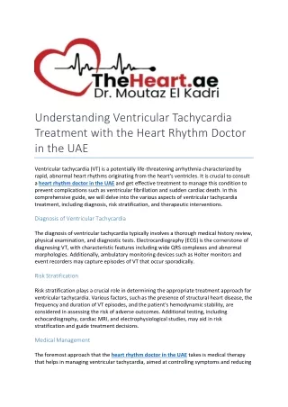 Understanding Ventricular Tachycardia Treatment with the Heart Rhythm Doctor in the UAE