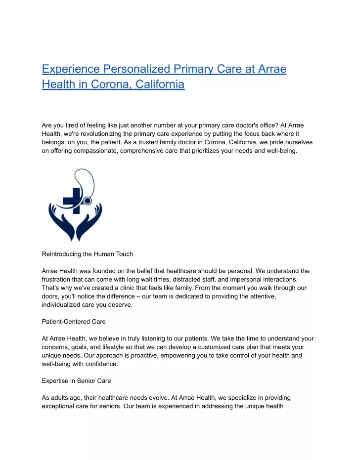 experience personalized primary care at arrae