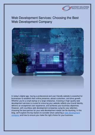 Web Development Services: Choosing the Best Web Development Company