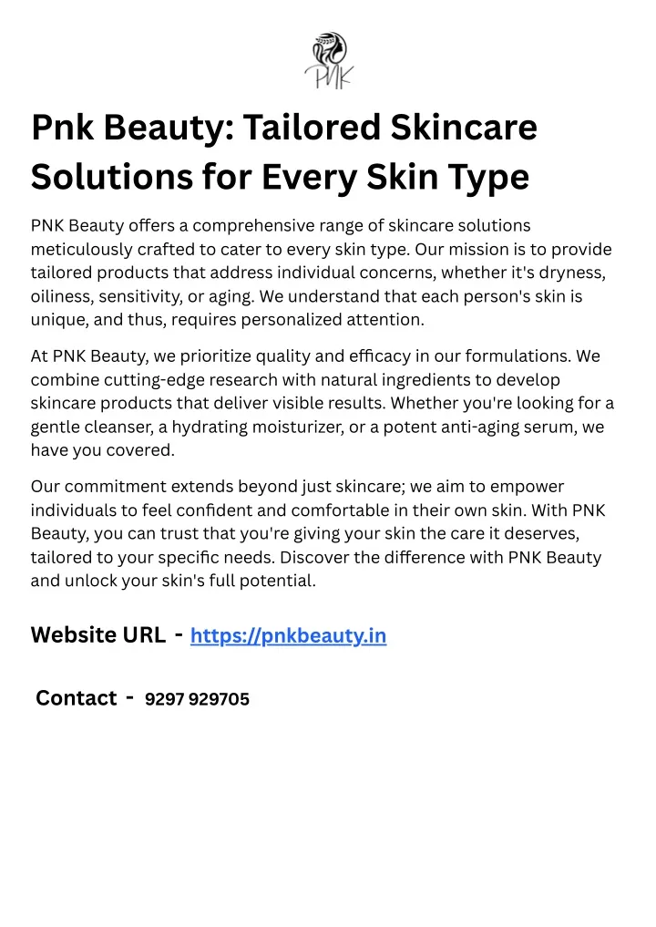 PPT - Pnk Beauty Tailored Skincare Solutions for Every Skin Type PowerPoint Presentation - ID 