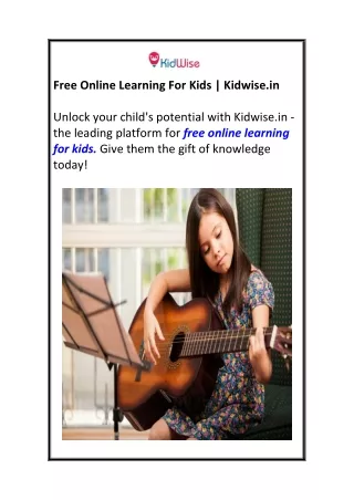 Free Online Learning For Kids  Kidwise.in