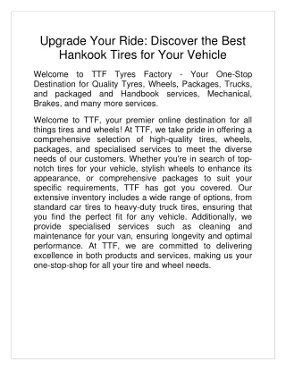 Upgrade Your Ride Discover The Best Hankook Tires For your Vehicle