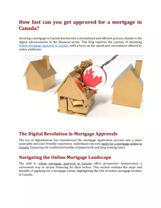 How fast can you get approved for a mortgage in Canada