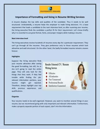 Importance of Formatting and Sizing in Resume Writing Services