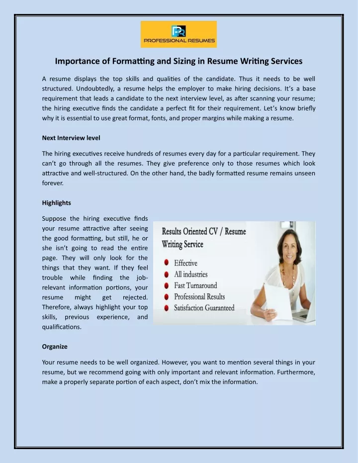 importance of formatting and sizing in resume