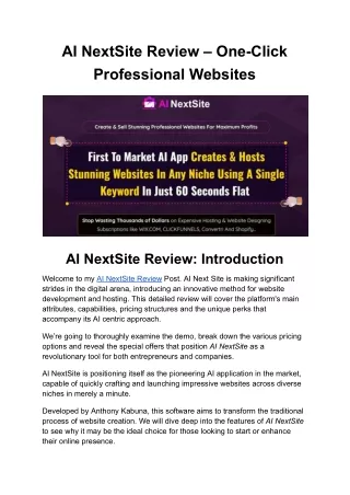 AI NextSite Review - One-Click Professional Websites