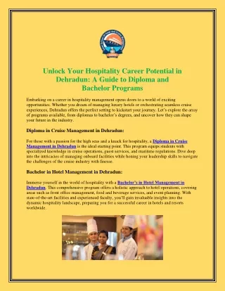 Unlock Your Hospitality Career Potential in Dehradun A Guide to Diploma and Bachelor Programs