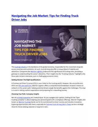 Navigating the Job Market Tips for Finding Truck Driver Jobs
