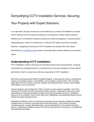 Demystifying CCTV Installation Services-Securing Your Property with Expert Solutions