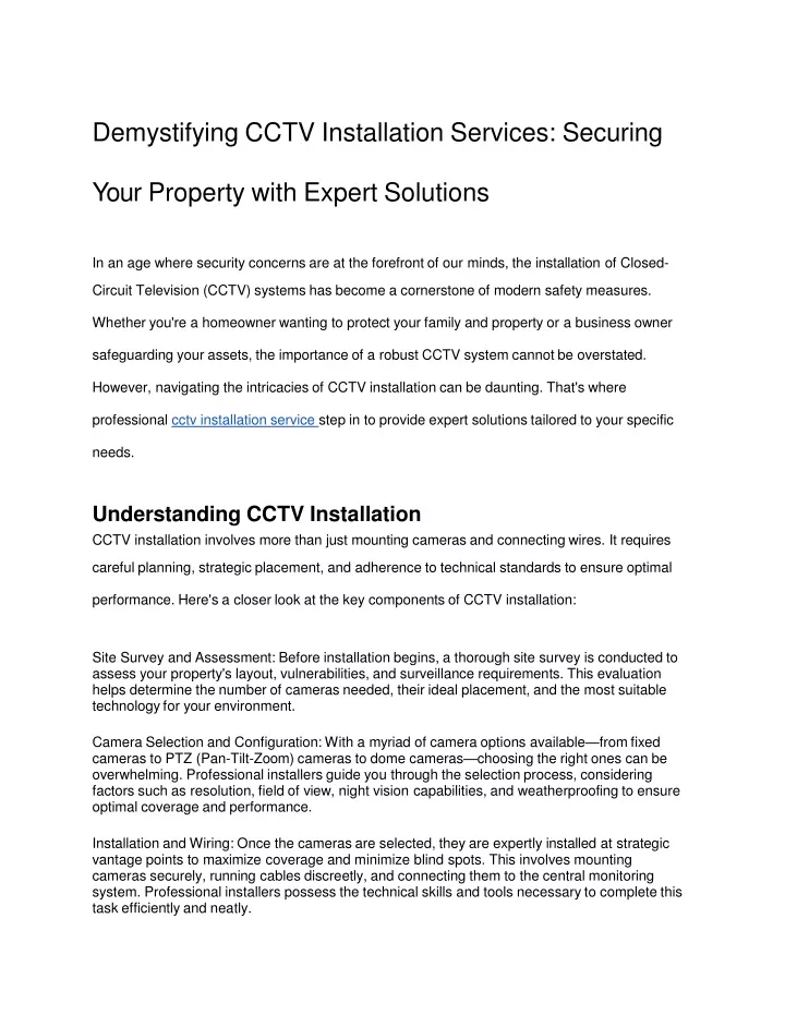 demystifying cctv installation services securing