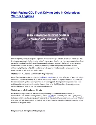 Truck driving jobs in colarado