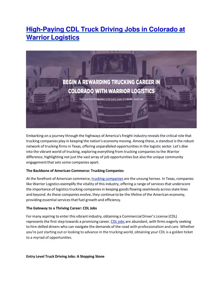 high paying cdl truck driving jobs in colorado