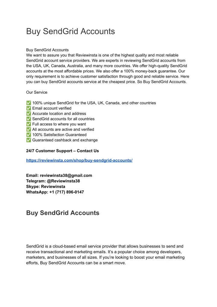 buy sendgrid accounts