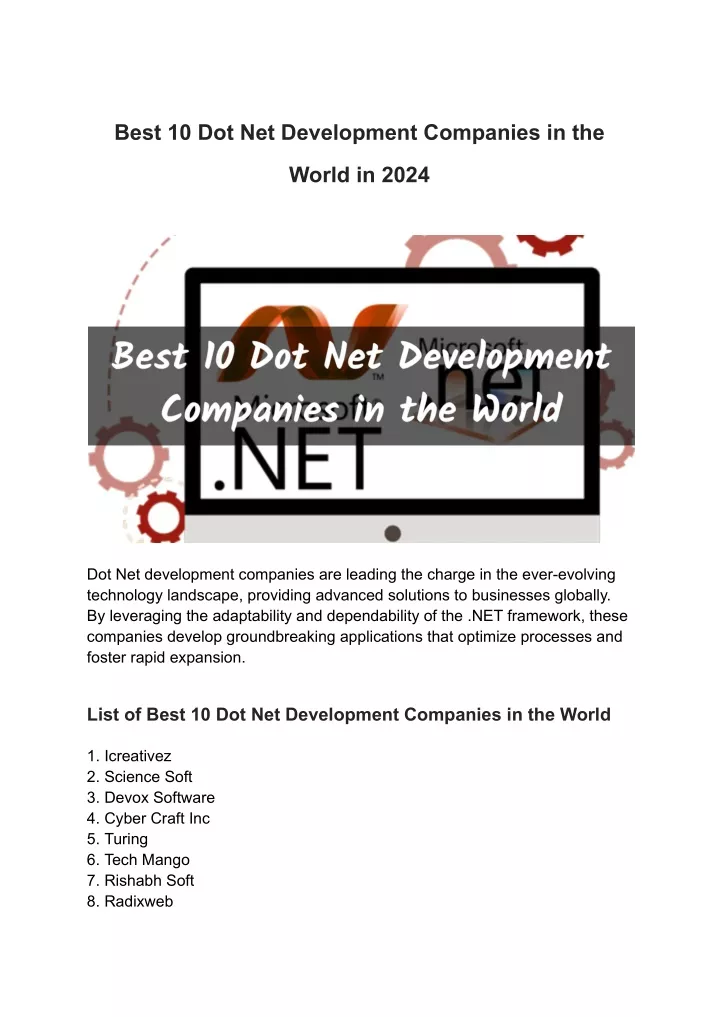 best 10 dot net development companies in the