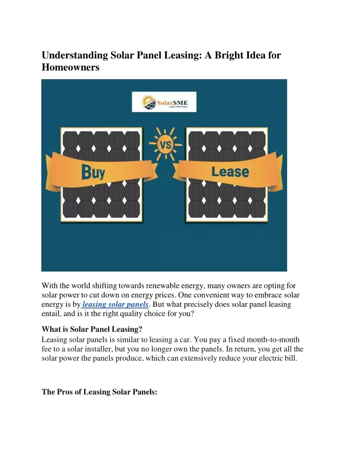 understanding solar panel leasing a bright idea