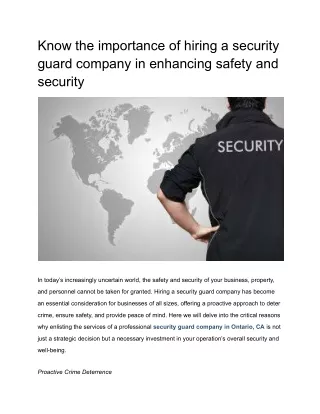 Know the importance of hiring a security guard company in enhancing safety and security