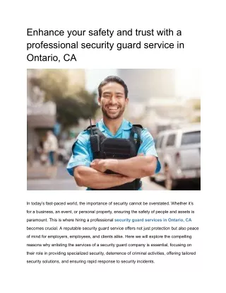 Enhance your safety and trust with a professional security guard service in Ontario, CA