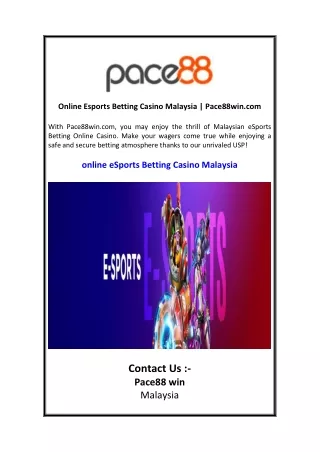 Online Esports Betting Casino Malaysia  Pace88win.com