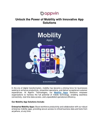 Unlock the Power of Mobility with Innovative App Solutions