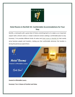 Book the Best Hotel Rooms in Norfolk VA at Economy 7 Inn