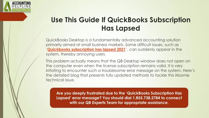 use this guide if quickbooks subscription has lapsed