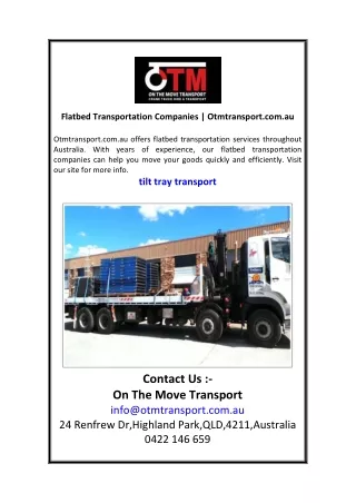 Flatbed Transportation Companies  Otmtransport.com.au