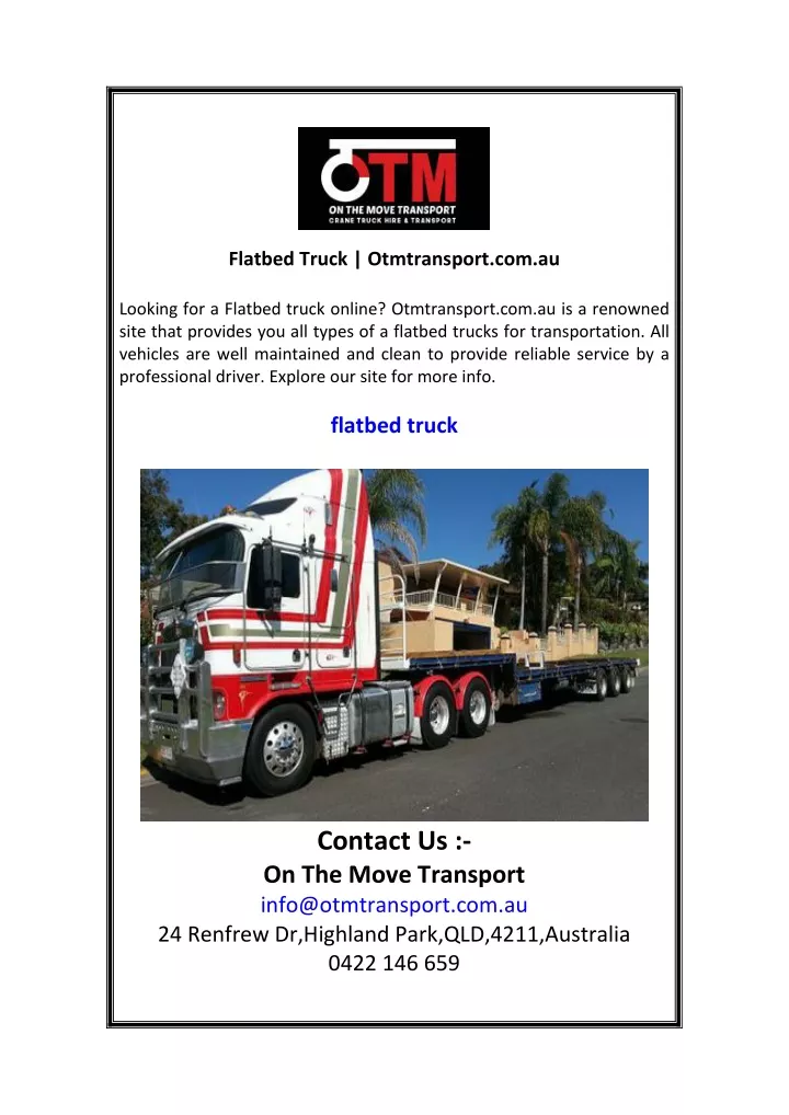 flatbed truck otmtransport com au