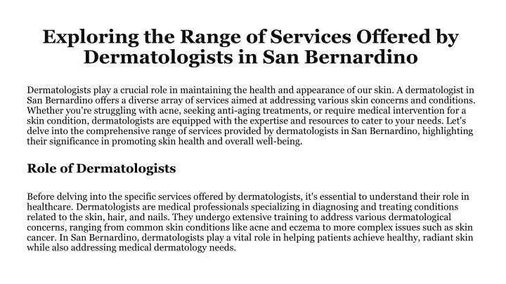 exploring the range of services offered by dermatologists in san bernardino