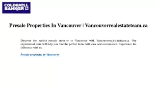 Presale Properties In Vancouver Vancouverrealestateteam.ca