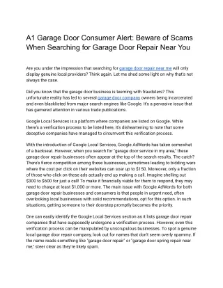 A1 Garage Door Consumer Alert_ Beware of Scams When Searching for Garage Door Repair Near You